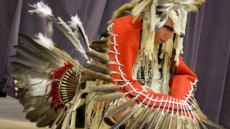 A member of the Piscataway Nation Singers & Dancers during a performance. The group will perform in Hiller Auditorium, on the Penn State DuBois campus, on Tuesday, Nov. 12.